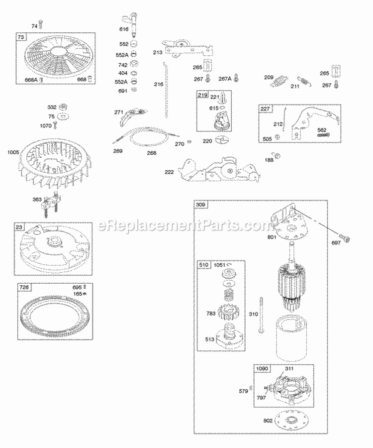 Controls Electric Starter Flywheel Governor Spring Diagram and Parts List for 40F777-0111-E1  Briggs and Stratton Engine